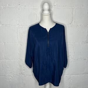 Vince Women's Navy Blue 3/4 Sleeve Quarter Zip Tunic Top Size Small
